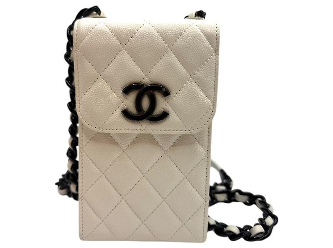 Chanel Borsa a tracolla con catena per telefono classica Caviar Season bianca Bianco - vista 2