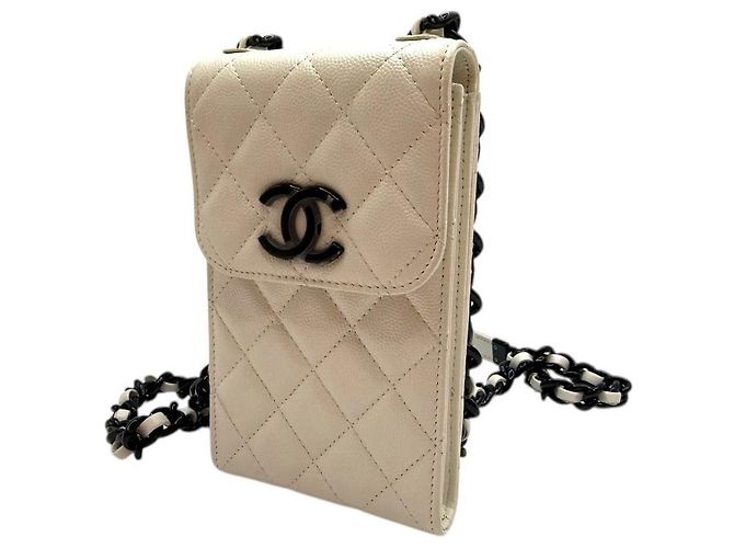 Chanel Borsa a tracolla con catena per telefono classica Caviar Season bianca Bianco - vista 3