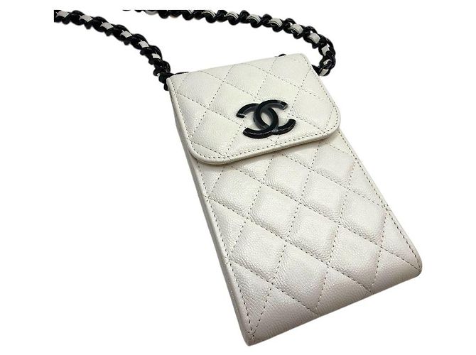 Chanel Borsa a tracolla con catena per telefono classica Caviar Season bianca Bianco - vista 4