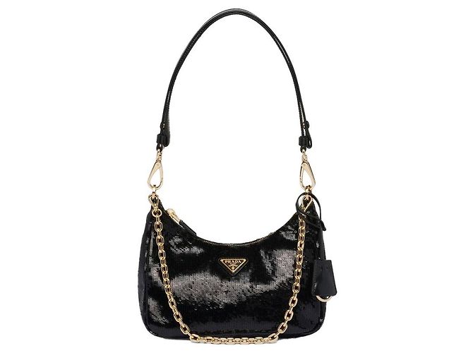 Prada Mini borsa in nylon con paillettes rieditata Nero - vista 4