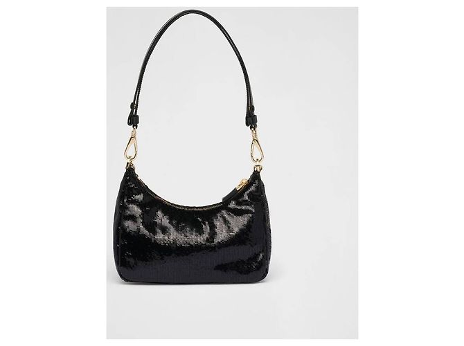 Prada Mini borsa in nylon con paillettes rieditata Nero - vista 5