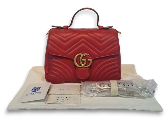 Gucci Borsa a Spalla GG Marmont Matelassé con Manico Superiore Rosso - vista 10