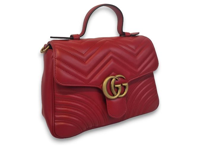 Gucci Borsa a Spalla GG Marmont Matelassé con Manico Superiore Rosso - vista 3