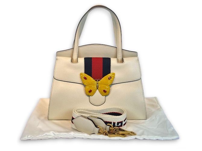 Gucci Borsa Tote Media con Manico Superiore Farfalla Bianco - vista 10