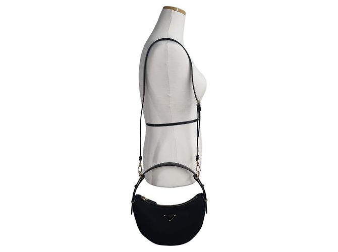 Prada Borsa a Spalla in Re-Nylon e Pelle Spazzolata Arca Nero - vista 10