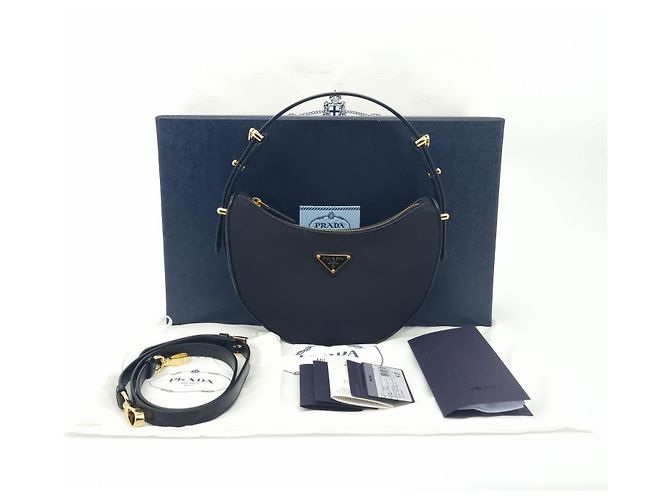 Prada Borsa a Spalla in Re-Nylon e Pelle Spazzolata Arca Nero - vista 9