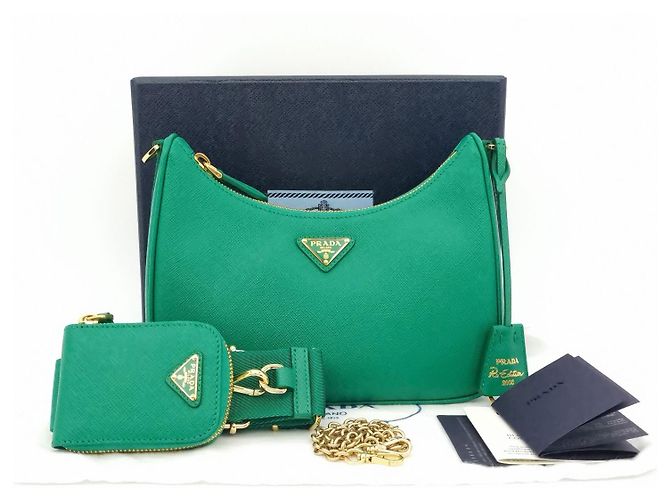 Prada Borsa hobo in tessuto Saffiano Lux con catena Verde - vista 10