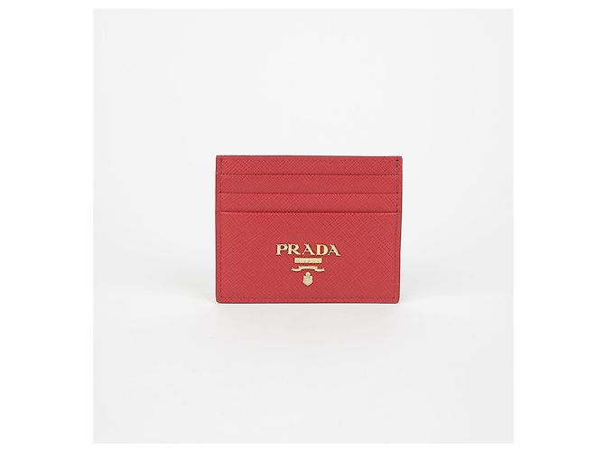 Saffiano Prada Kartenhalter mit Dreieckslogo Rot - Ansicht 2