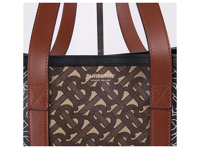Burberry Borsa a spalla ritratto E-Canvas Stripe Marrone - vista 4