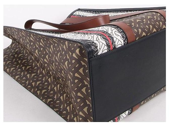 Burberry Borsa a spalla ritratto E-Canvas Stripe Marrone - vista 5