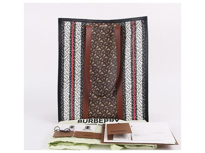 Burberry Borsa a spalla ritratto E-Canvas Stripe Marrone - vista 7