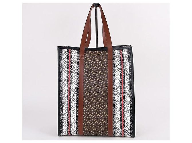 Burberry Borsa a spalla ritratto E-Canvas Stripe Marrone - vista 8