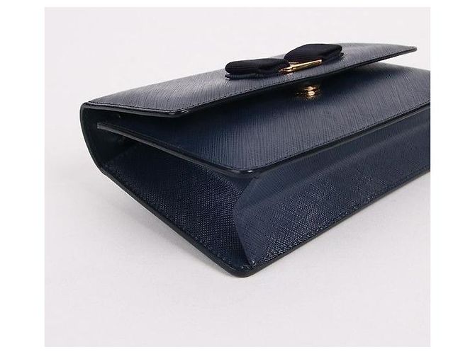 Salvatore Ferragamo Borsa Mini Gini con Nastro Ferragamo Blu Navy - vista 4