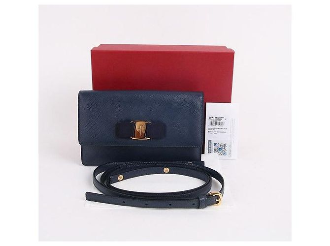 Salvatore Ferragamo Borsa Mini Gini con Nastro Ferragamo Blu Navy - vista 7