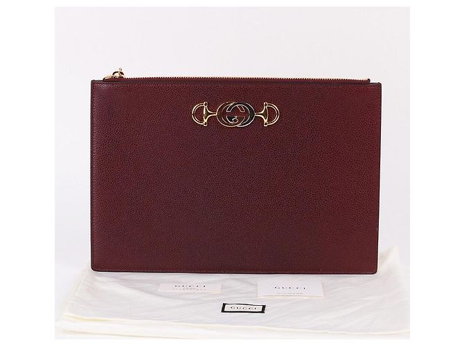 Gucci Burgundy Leather Jumi Medium Clutch Bag Rosso - vista 10