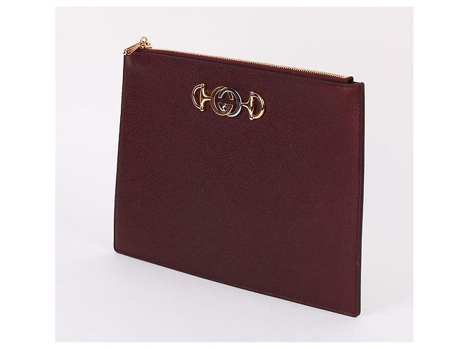 Gucci Burgundy Leather Jumi Medium Clutch Bag Rosso - vista 3