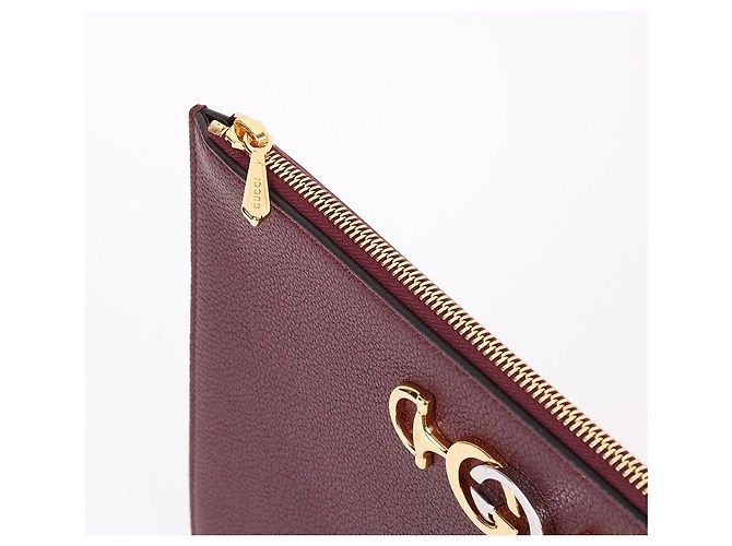 Gucci Burgundy Leather Jumi Medium Clutch Bag Rosso - vista 4