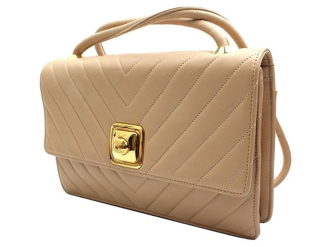 Chanel Beige Lammleder Chevron Umhängetasche Braun - Ansicht 2