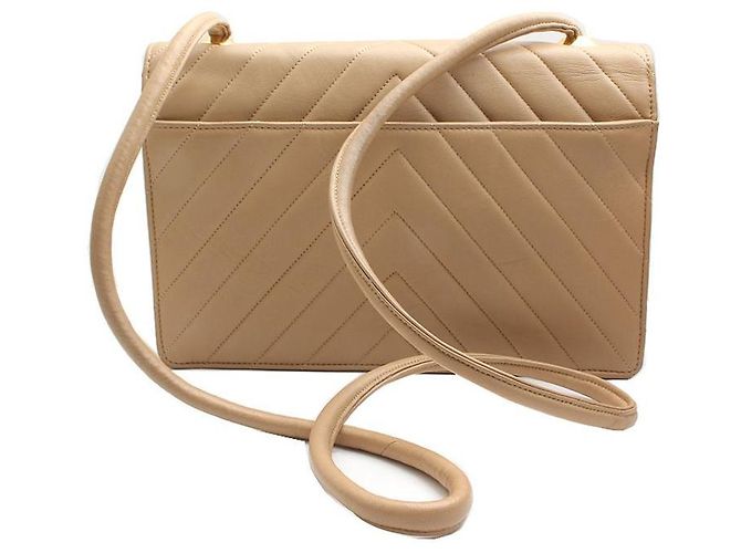 Chanel Beige Lammleder Chevron Umhängetasche Braun - Ansicht 3