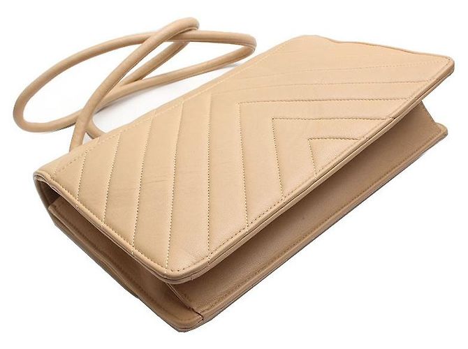 Chanel Beige Lammleder Chevron Umhängetasche Braun - Ansicht 4