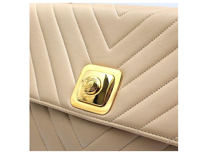 Chanel Beige Lammleder Chevron Umhängetasche Braun - Ansicht 6
