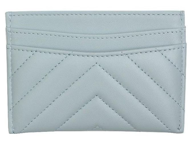Chanel Tarjetero de chevron plateado azul cielo - vista 2