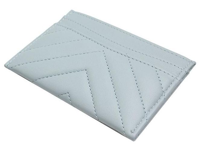 Chanel Tarjetero de chevron plateado azul cielo - vista 3