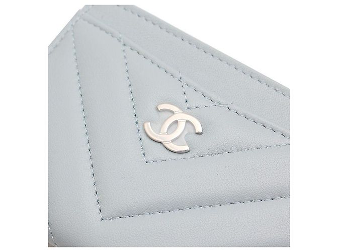 Chanel Tarjetero de chevron plateado azul cielo - vista 5