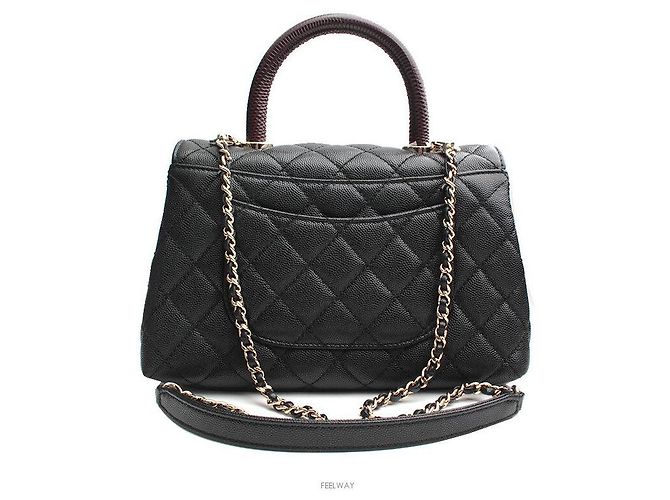 Chanel Coco Handle Medio Nero Caviar Lucertola Interno Champagne Oro Con Chip - vista 3