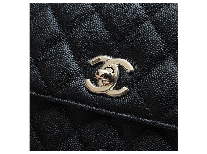 Chanel Coco Handle Medio Nero Caviar Lucertola Interno Champagne Oro Con Chip - vista 6