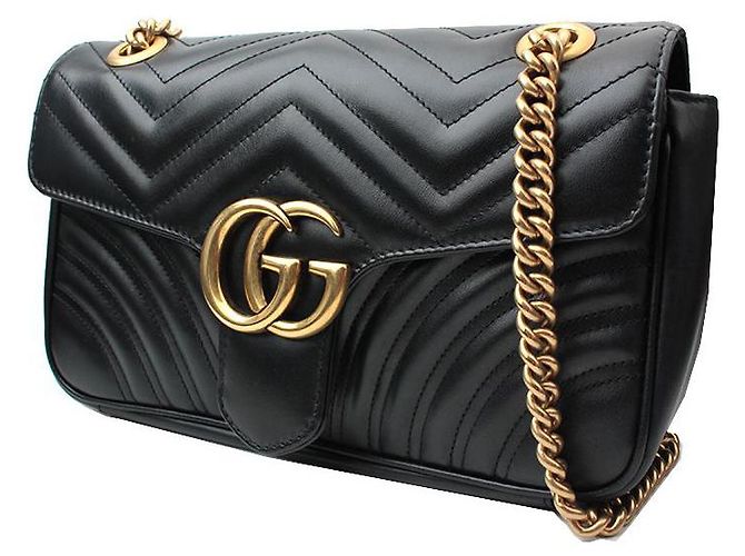 Gucci Borsa a tracolla matelassé nera Marmont GG dorata Nero - vista 2