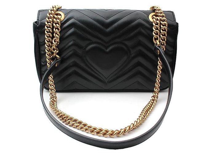 Gucci Borsa a tracolla matelassé nera Marmont GG dorata Nero - vista 3
