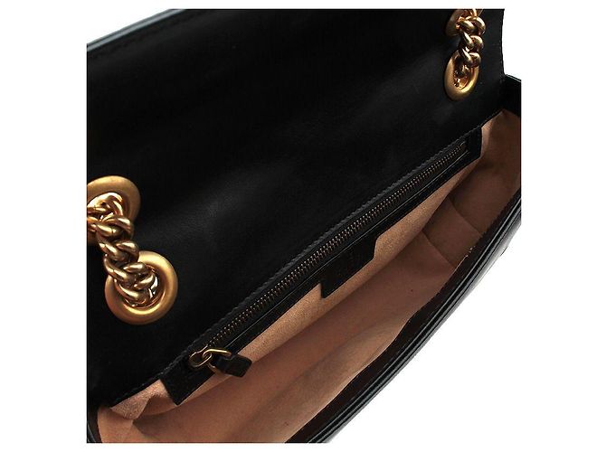 Gucci Borsa a tracolla matelassé nera Marmont GG dorata Nero - vista 5