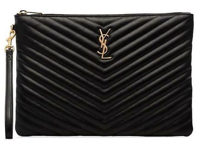 Saint Laurent Clutch New Medium Matelassé Monogram Nero - vista 2