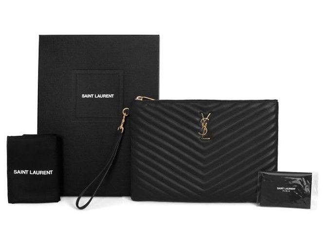 Saint Laurent Clutch New Medium Matelassé Monogram Nero - vista 7