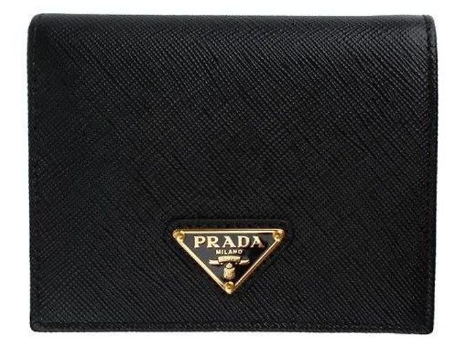 Prada Cartera plegable de cuero Saffiano negro con logo triangular QHH - vista 2