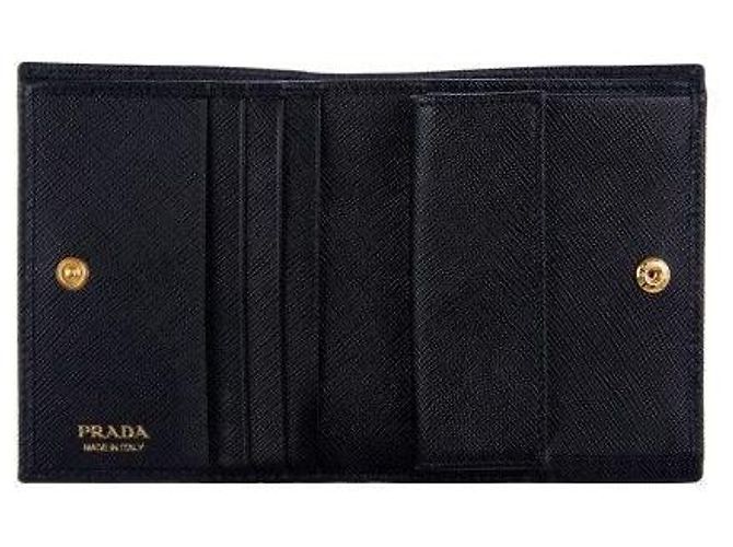 Prada Cartera plegable de cuero Saffiano negro con logo triangular QHH - vista 4