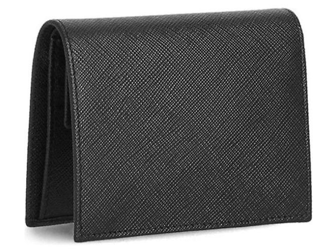 Prada Cartera plegable de cuero Saffiano negro con logo triangular QHH - vista 7