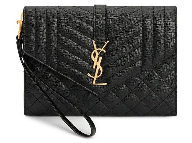 Saint Laurent Pochette Monogram Matelassé Nera con Tracolla Dorata Nero - vista 2