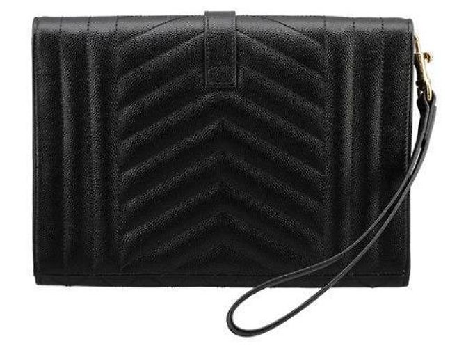 Saint Laurent Pochette Monogram Matelassé Nera con Tracolla Dorata Nero - vista 3