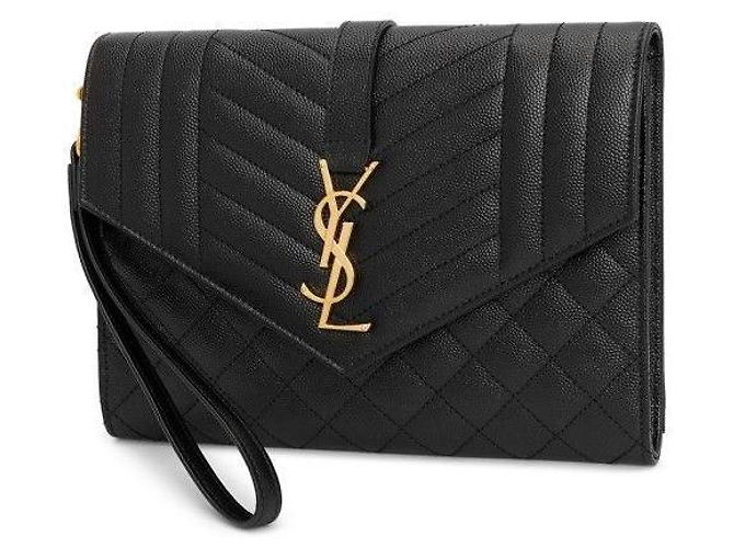 Saint Laurent Pochette Monogram Matelassé Nera con Tracolla Dorata Nero - vista 5