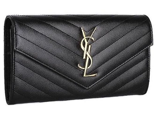 Saint Laurent Monogramm Klapp-Langgeldbörse Gold Schwarz - Ansicht 2