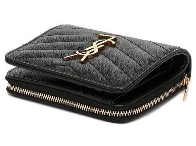 Saint Laurent Billetera Compacta Monogram con Herrajes Dorados Negro - vista 6