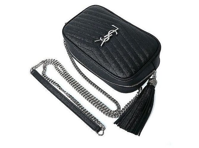 Saint Laurent Mini borsa a tracolla in tonalità argento con monogramma Nero - vista 8