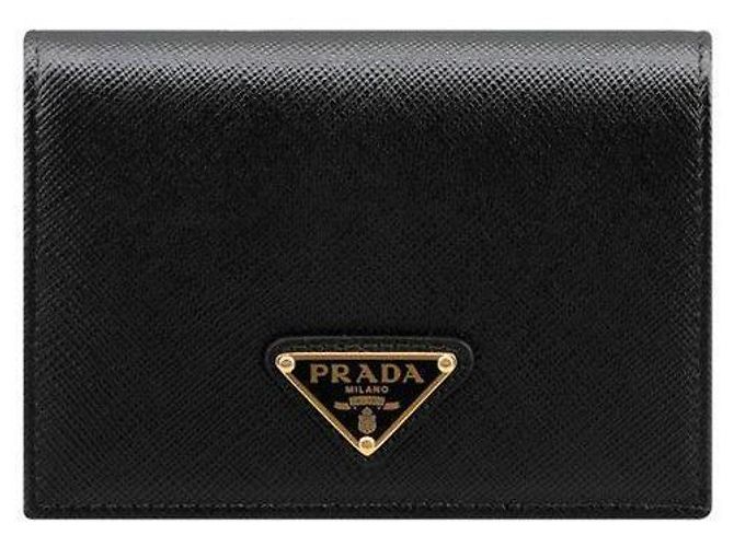 Prada Billetera Triángulo Logo Saffiano Negro - vista 2
