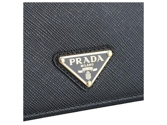 Prada Billetera Triángulo Logo Saffiano Negro - vista 7