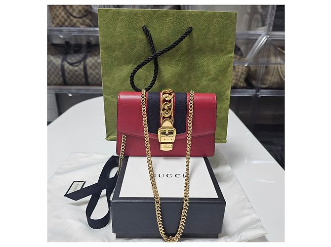 Gucci Silvi Pelle Super Mini Catena Rossa Rosso - vista 10