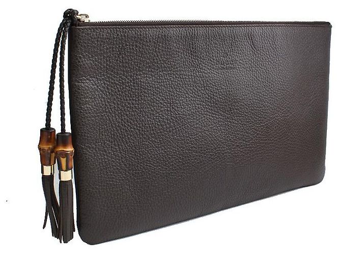 Bamboo Gucci Clutch in pelle di bambù marrone scuro - vista 2