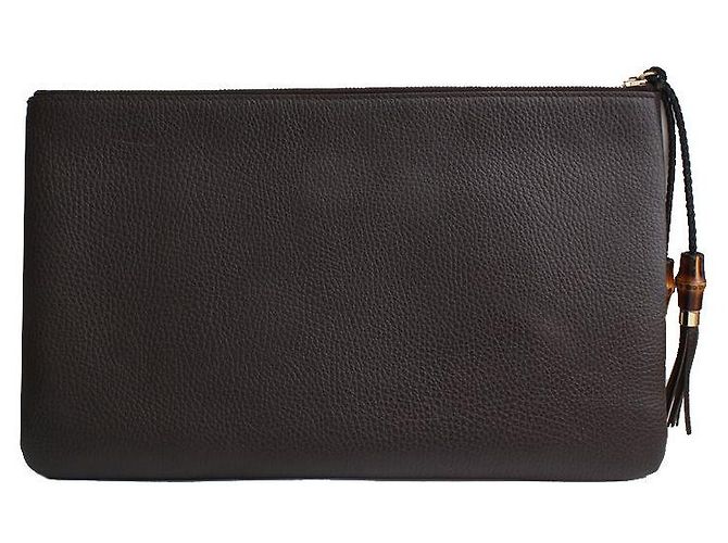 Bamboo Gucci Clutch in pelle di bambù marrone scuro - vista 3