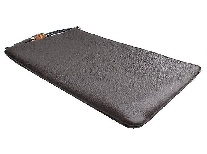 Bamboo Gucci Clutch in pelle di bambù marrone scuro - vista 4